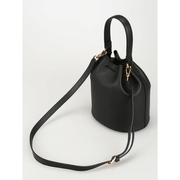 Furla Corona Gray Leather Gold-tone Metal Drawstring Bucket Handbag - Picture 2 of 11